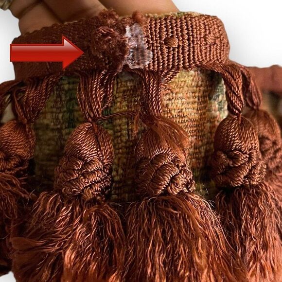 Handmade Shoulder Bag Tote Womens Brown Tassels Southwestern Aztec Fabric Knit - Picture 5 of 9